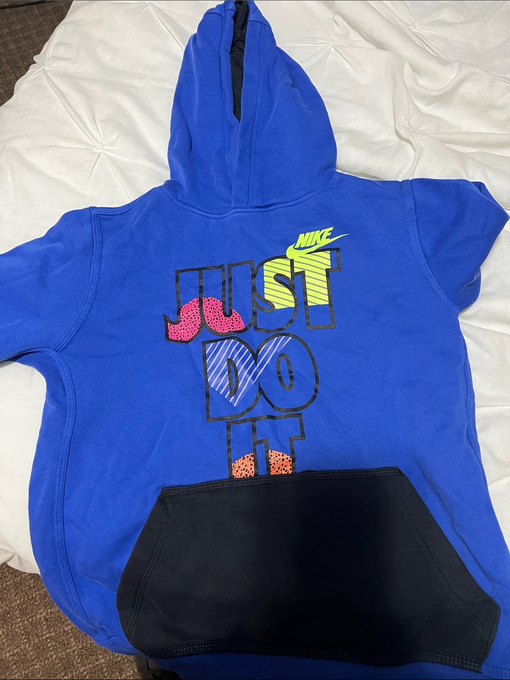 Nike Youth Royal Blue 'Just Do It' Hooded Pullover with Black Pocket